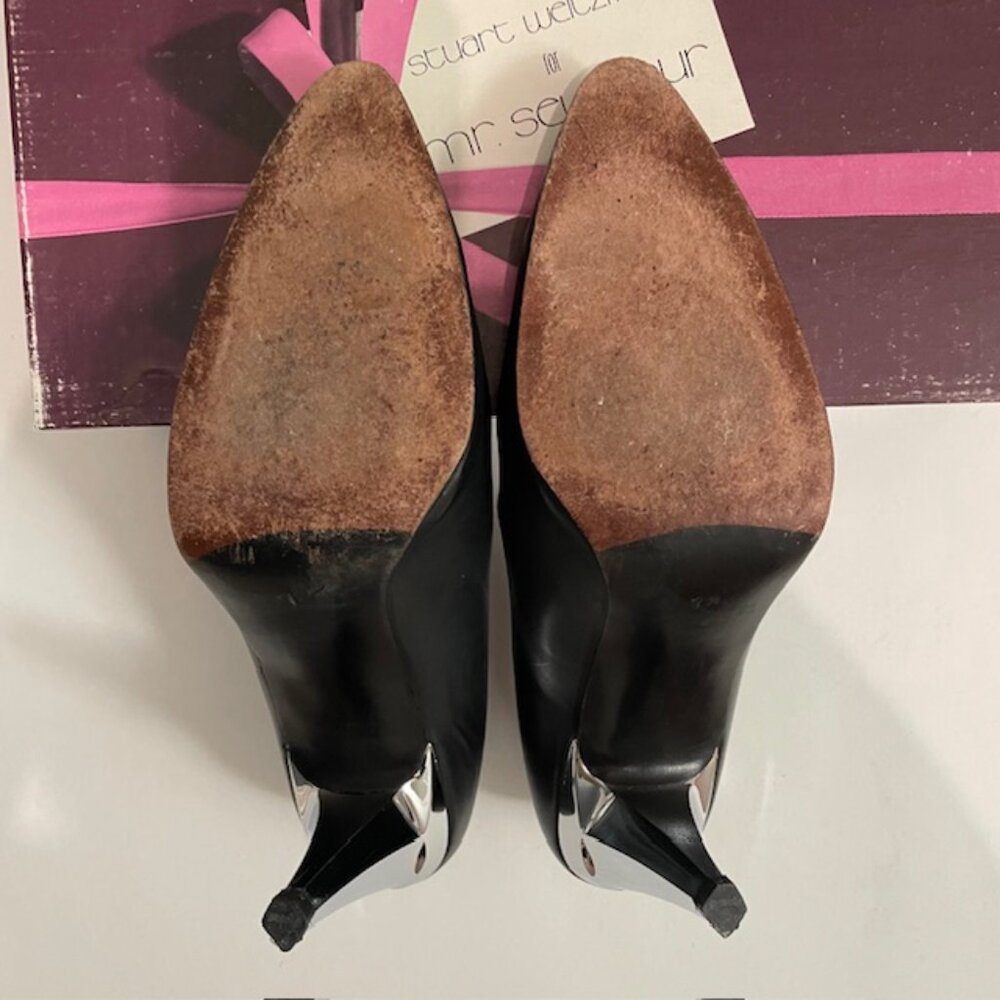 Stuart Weitzman Black With Shiny Silver Metallic … - image 6